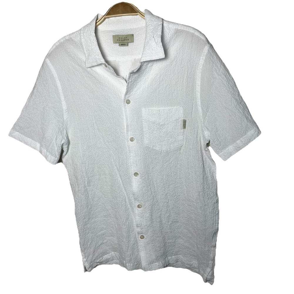 Mens‎ Salty Weekend Seersucker Short Sleeve Button Down Small White Resort Beach